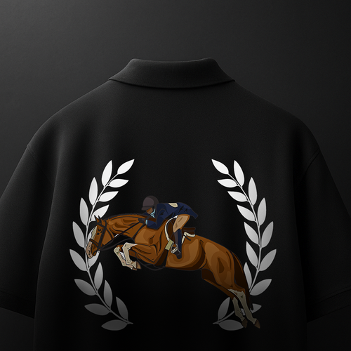 Back view of Blue Polo with horse rider crest design