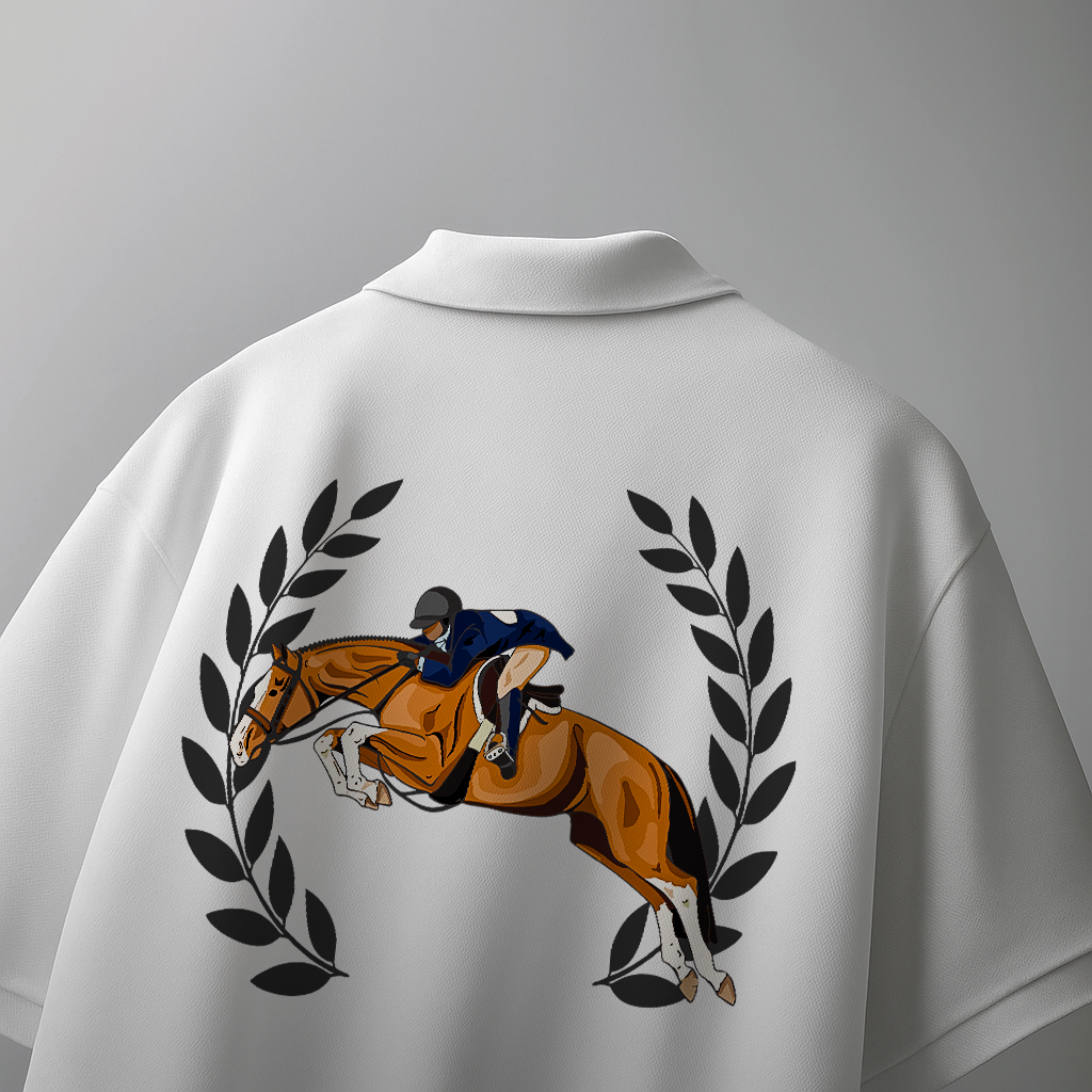 White Polo with Heritage Equestrian Graphic – Limited Edition