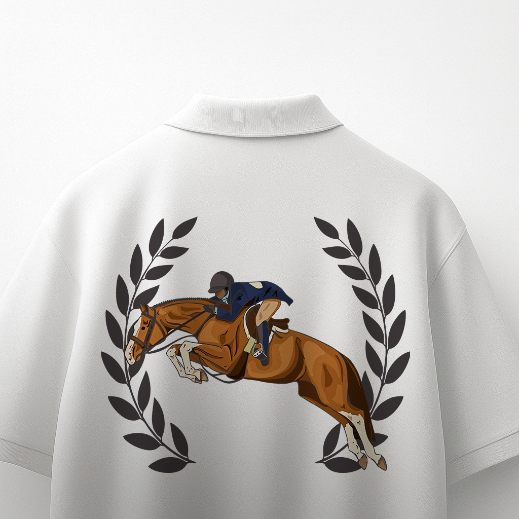 White Polo with Heritage Equestrian Graphic – Limited Edition