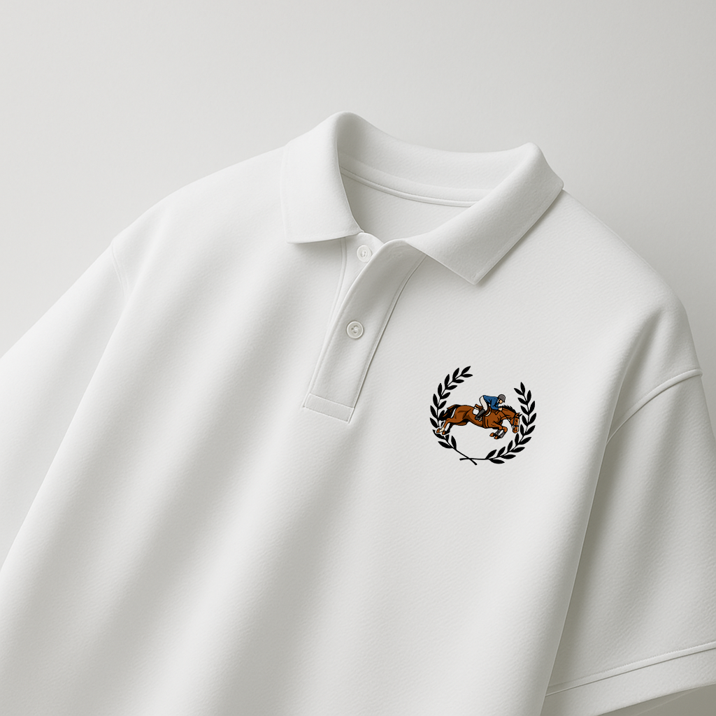 White Polo with Heritage Equestrian Graphic – Limited Edition