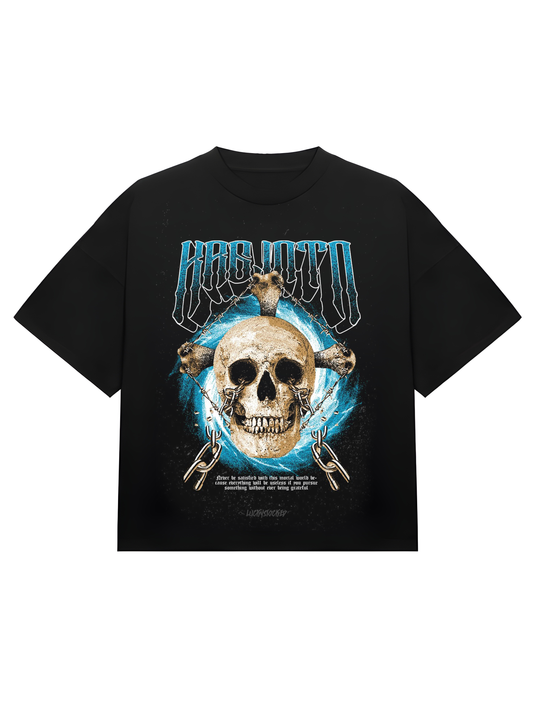 BLACK SKULL AND CHAINS GRAPHIC T-SHIRT